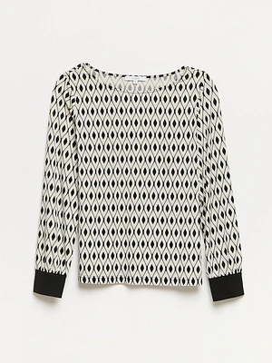 Relaxed Fit Geo Print Long Sleeve Top