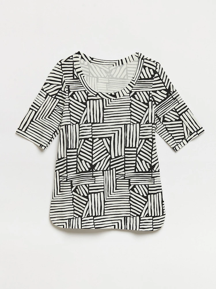 Scoop Neck Abstract Print T-Shirt
