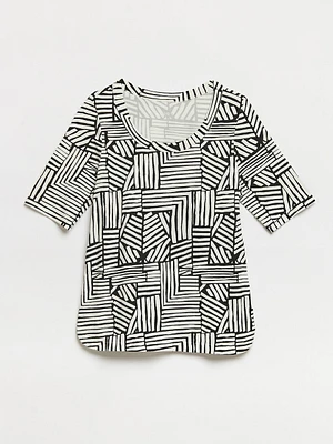 Scoop Neck Abstract Print T-Shirt