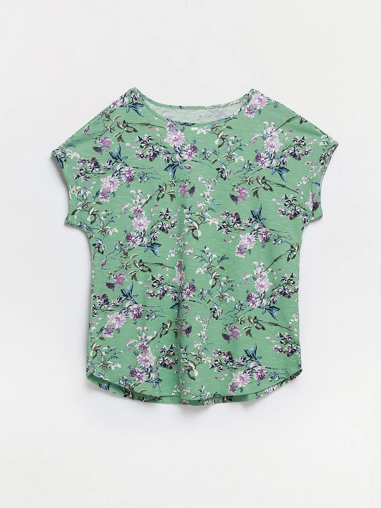 Boat Neck Floral T-Shirt