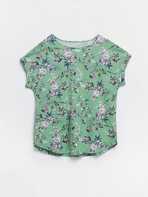 Boat Neck Floral T-Shirt