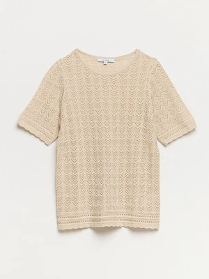 Short Sleeve Sand Pointelle Sweater