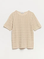 Short Sleeve Sand Pointelle Sweater