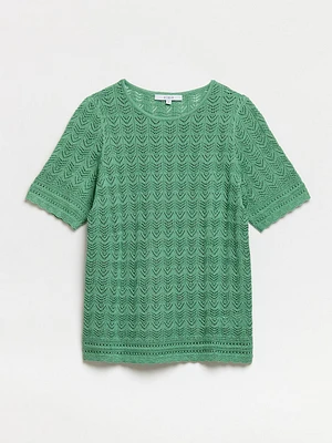 Short Sleeve Sage Pointelle Sweater