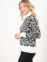 Animal Knit Mock Neck Sweater