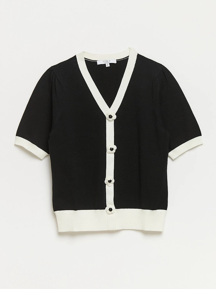 Petite Knit Rose Button Pullover Sweater