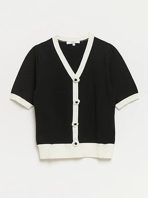 Petite Knit Rose Button Pullover Sweater