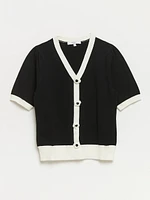 Petite Knit Rose Button Pullover Sweater