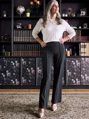 Trisha Grey Stripe Wide-Leg Trouser Scuba Crepe