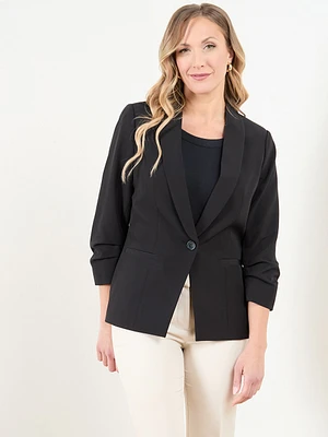Ruched-Sleeve Blazer Black