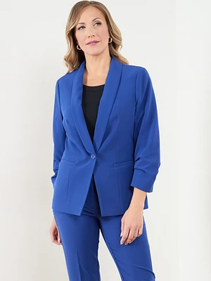 Ruched-Sleeve Blazer Cobalt