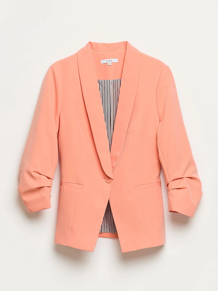 Ruched Sleeve 1-Button Blazer Coral