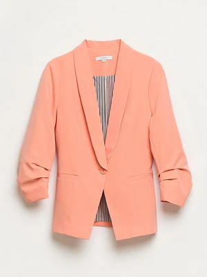 Ruched Sleeve 1-Button Blazer Coral