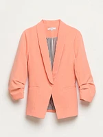Ruched Sleeve 1-Button Blazer Coral