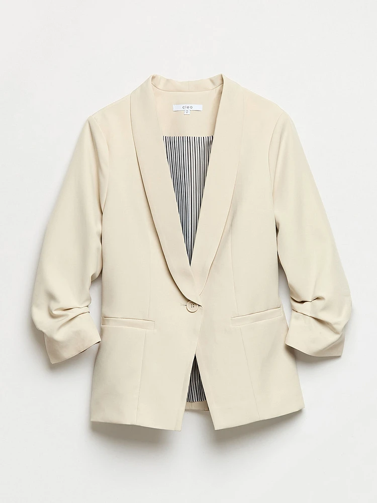 Ruched Sleeve 1-Button Blazer Stone