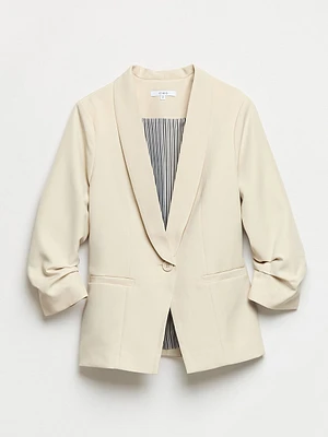 Ruched Sleeve 1-Button Blazer Stone