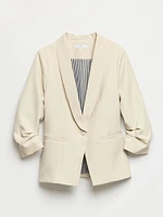 Ruched Sleeve 1-Button Blazer Stone
