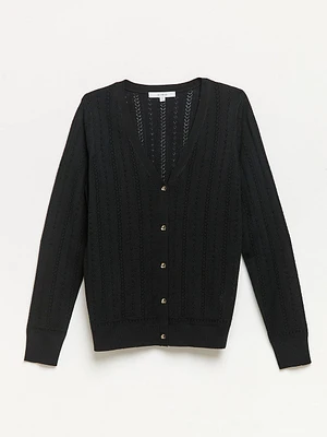 Long Sleeve Black Pointelle Cardigan