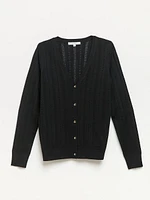 Long Sleeve Black Pointelle Cardigan