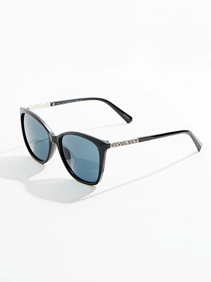 Black Frame Sunglasses with Rhinestone Arm Detail