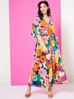 Bubble Crepe Wrap Maxi Dress