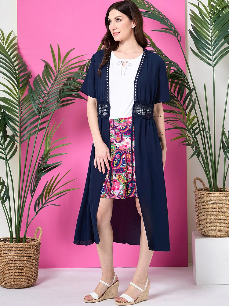 Gauze Lace Trim Kimono