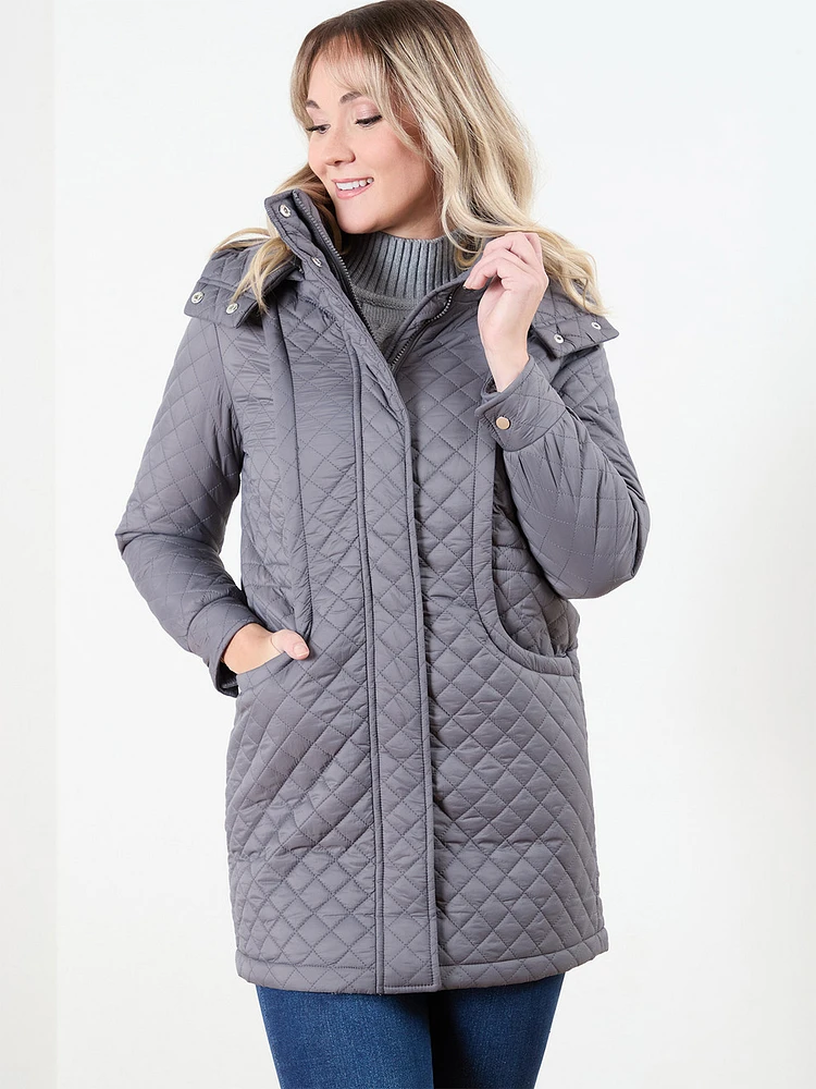 Petite Quilted Grey Mid-Weight Vegan Down Coat