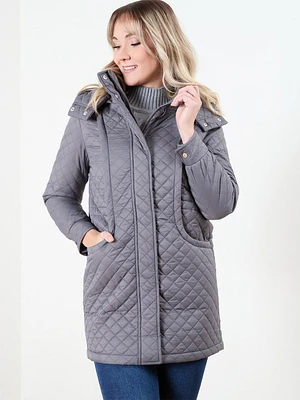 Petite Quilted Grey Mid-Weight Vegan Down Coat
