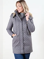 Petite Quilted Grey Mid-Weight Vegan Down Coat