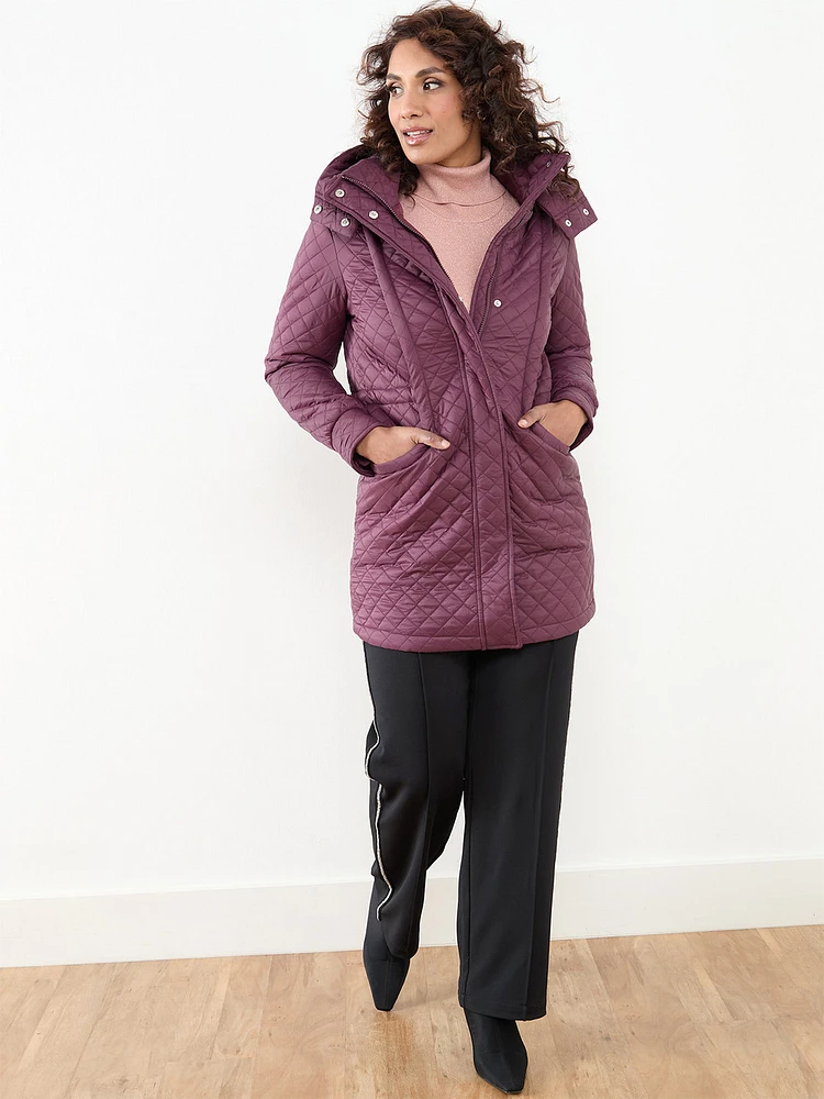 Petite Quilted Dark Cherry Mid-Weight Vegan Down Coat