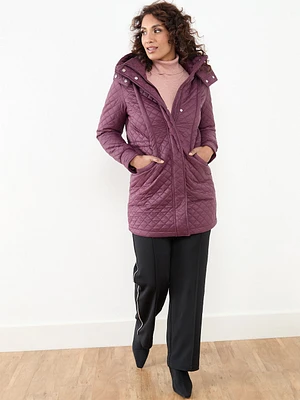 Petite Quilted Dark Cherry Mid-Weight Vegan Down Coat