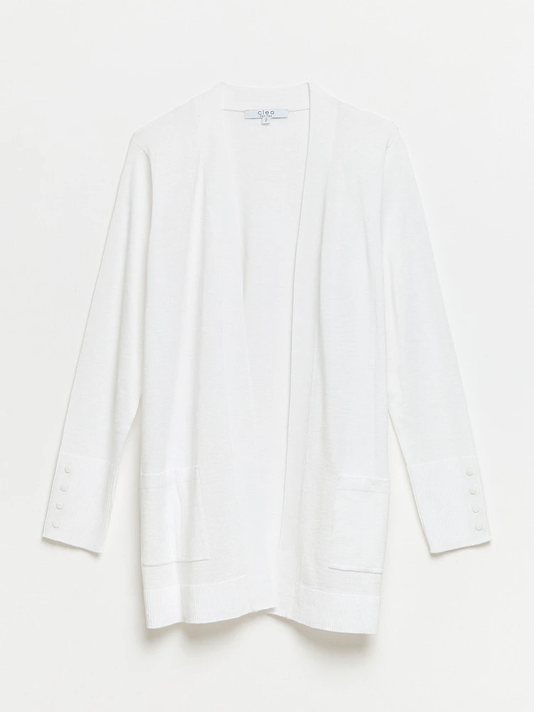 Petite White Open Knit Long Cardigan