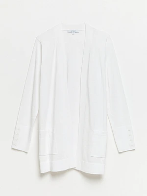 Petite White Open Knit Long Cardigan