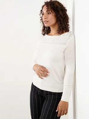 Petite Boatneck Ivory Pullover Sweater
