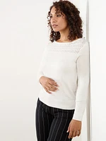 Petite Boatneck Ivory Pullover Sweater