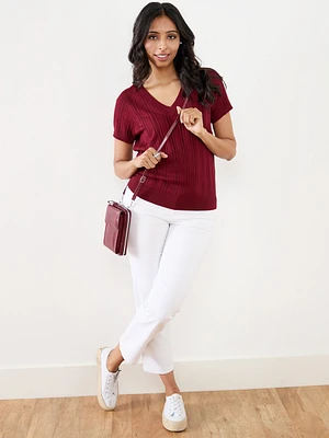 Petite Short Sleeve V-neck Sweater