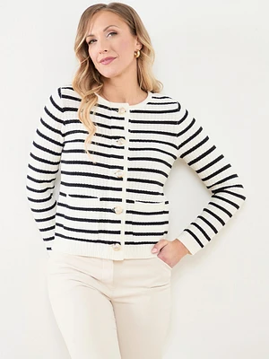 Button Front Knit Cardigan - Stripe