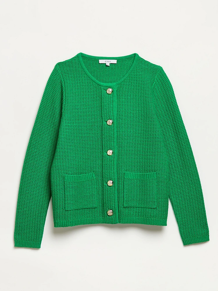 Button Front Kelly Green Knit Cardigan