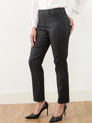 Emily Microtwill Slim Leg Black Pant with Silver Print