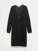Long Textured Black Cardigan Sweater