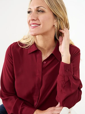 Relaxed Fit Button Front Crepe Blouse