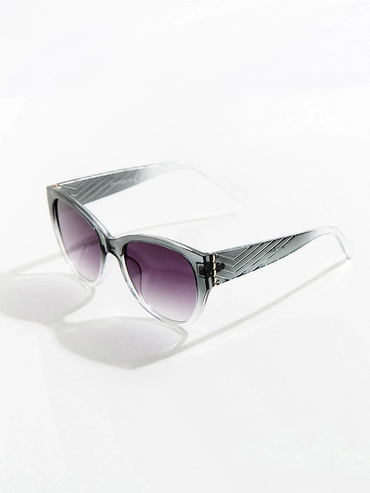 Grey and Clear Ombre Round Sunglasses