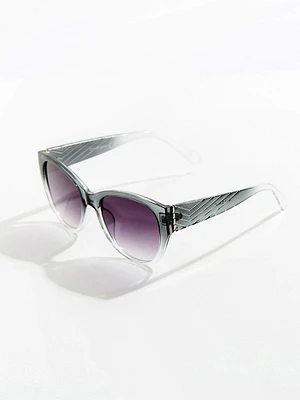 Grey and Clear Ombre Round Sunglasses