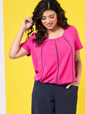 Petite Crochet Trim Bubble Hem Top