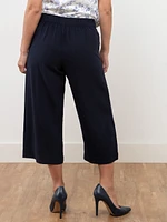 Tonia Linen-Blend Wide Crop Pant in Navy