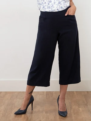 Tonia Linen-Blend Wide Crop Pant in Navy