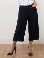 Tonia Linen-Blend Wide Crop Pant in Navy