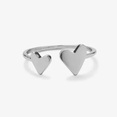 Two Hearts Open Ring - Silver