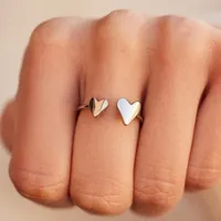 Two Hearts Open Ring - Silver