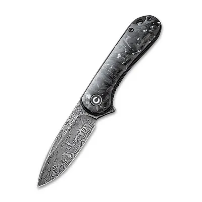 CIVIVI Elementum Shredded Carbon Fiber With Silver and Damascus Clad Blade (C907C-DS2)